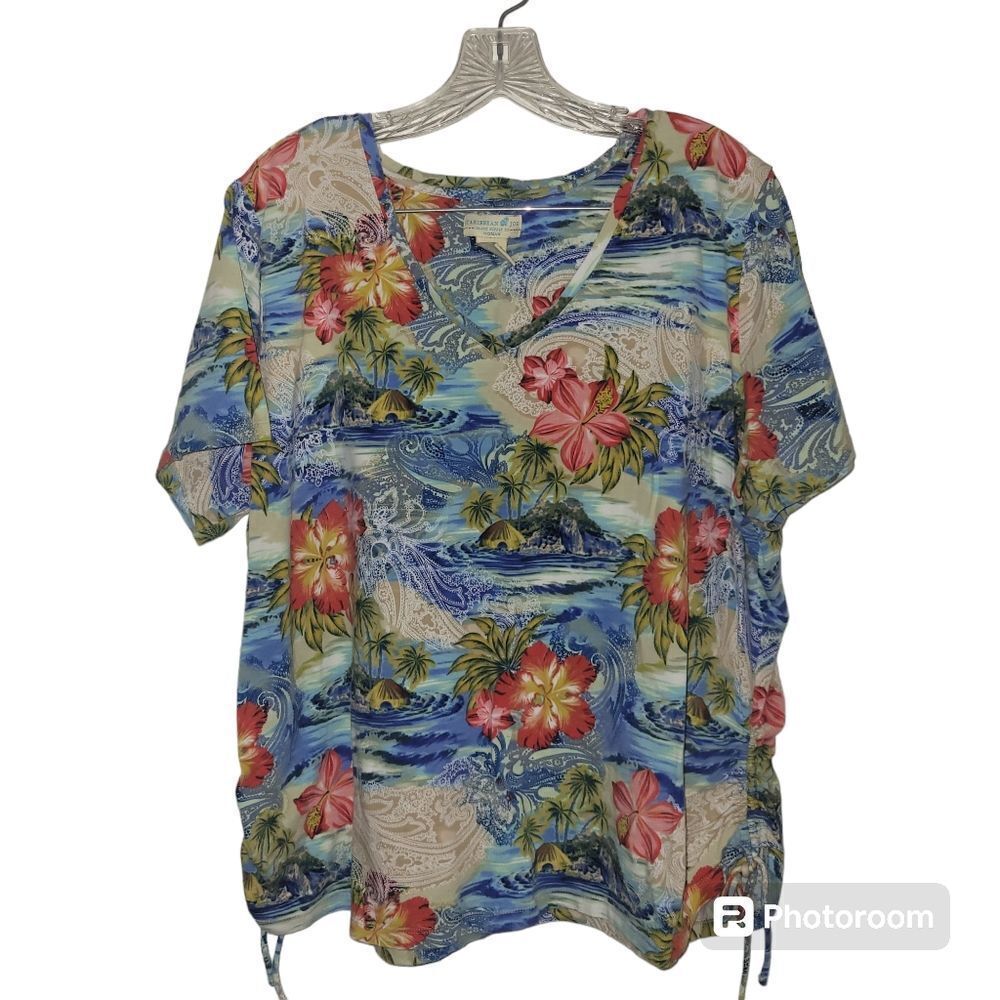 Caribbean Joe Floral Print Blouse - Blue and Pink